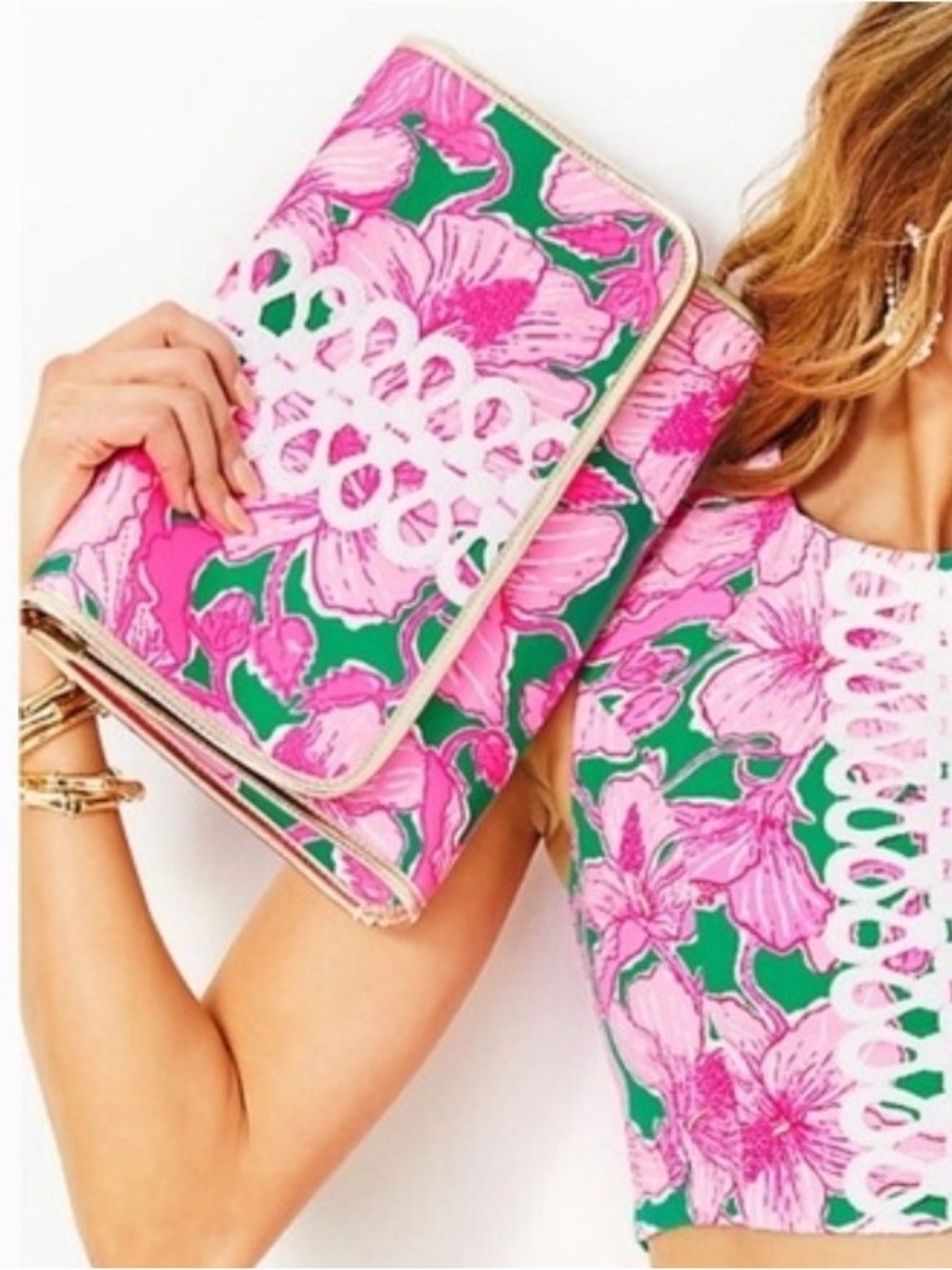 Lilly Pulitzer Kelly Green Hibis Kiss Envelope Clutch